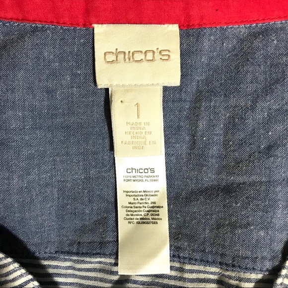 Chico’s | Striped Shirt Size 1 Medium Button Front Roll Tab Long Sleeves - Picture 4 of 4
